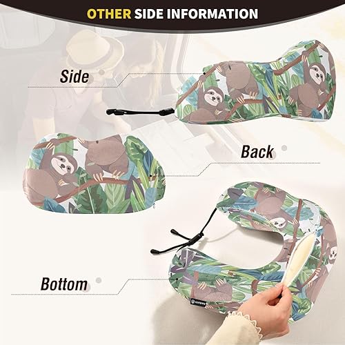 Miniatura 5 de Almohada de viaje con diseño de perezoso y bosque tropical, almohada de viaje para dormir, almohada de cuello de espuma viscoelástica ajustable con