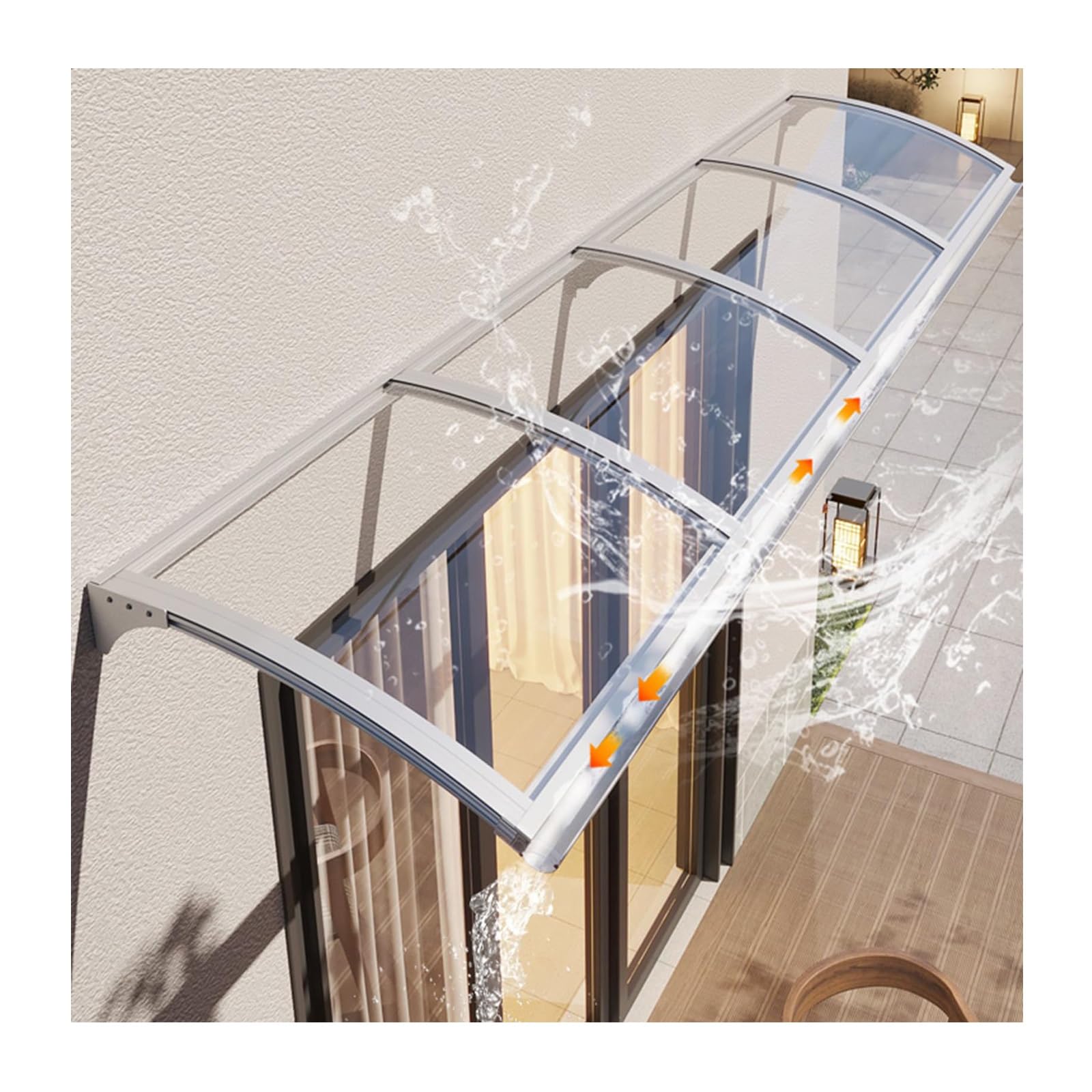 Generisch Robustes Fensterdach mit Regenrinne, schlagfestes Türdach, selbstreinigender Sonnenschutz für Garten und Terrasse, UV-Schutz, Schnee- und 