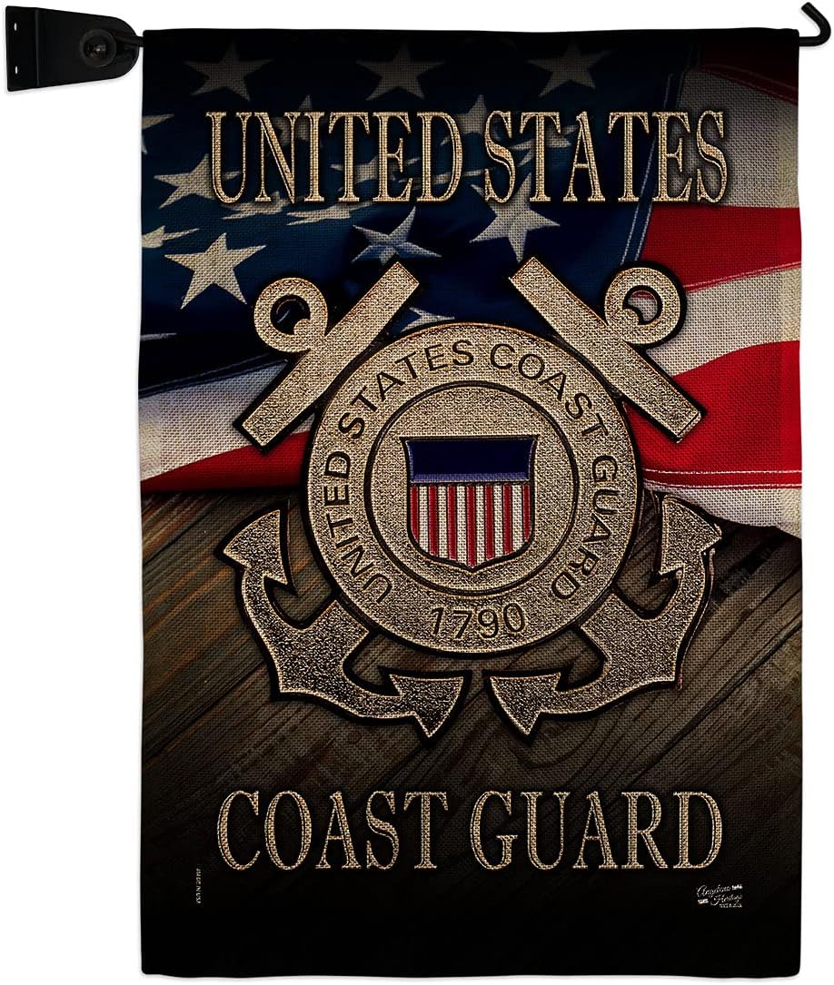US Coast Guard Garden Flag Set with Stand Armed Forces USCG Semper Paratus United State American Military Veteran Retire Official Small Gift Yard House Banner Double-Sided Made In USA 13 X 18.5