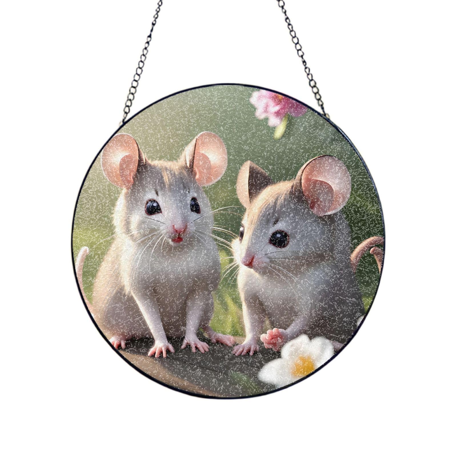 Phayah Mouse In Love Print Glass Window Hanging Sun Catchers Suncatcher Decor For Birthday For Home Garden Porch 6in（15cm）