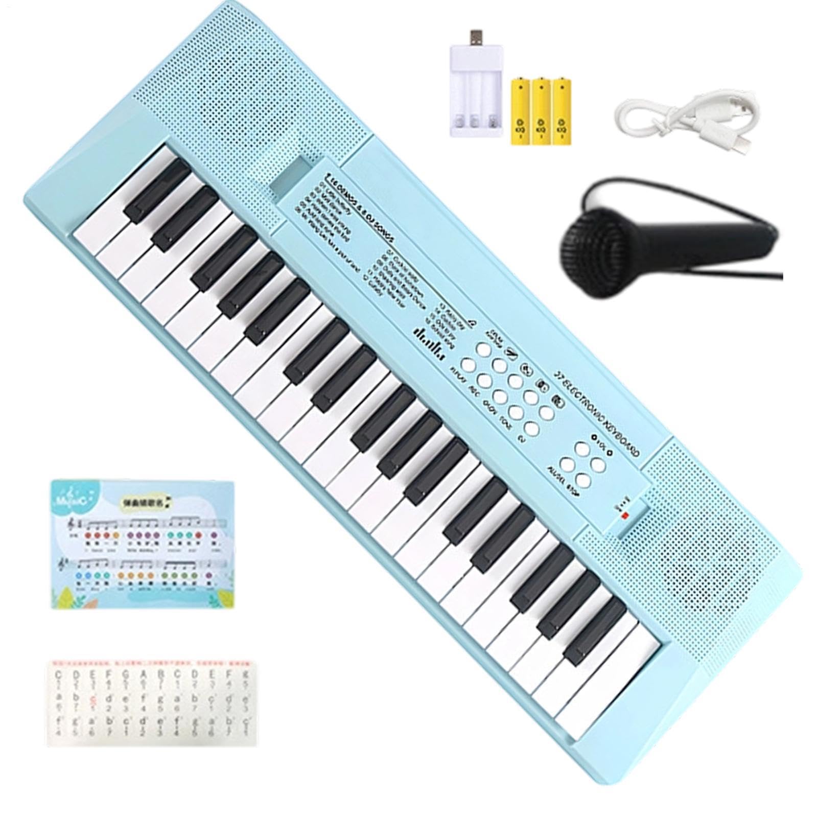 Kids Piano Keyboard - 37 Key Rechargeable Music Toy With Microphone,