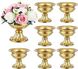 8 Pcs Gold Vases for Wedding Centerpieces 6.38 Inch Tall Metal Compote Vase Bulk Gold Trumpet Vase Flower Holder Wedding Table Centerpieces Decor for Wedding Party Anniversary Home Decor