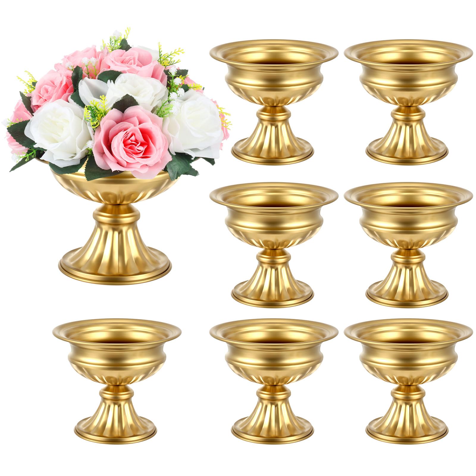 Ziliny 8 Pcs Gold Vases for Wedding Centerpieces 6.38 Inch Tall Metal