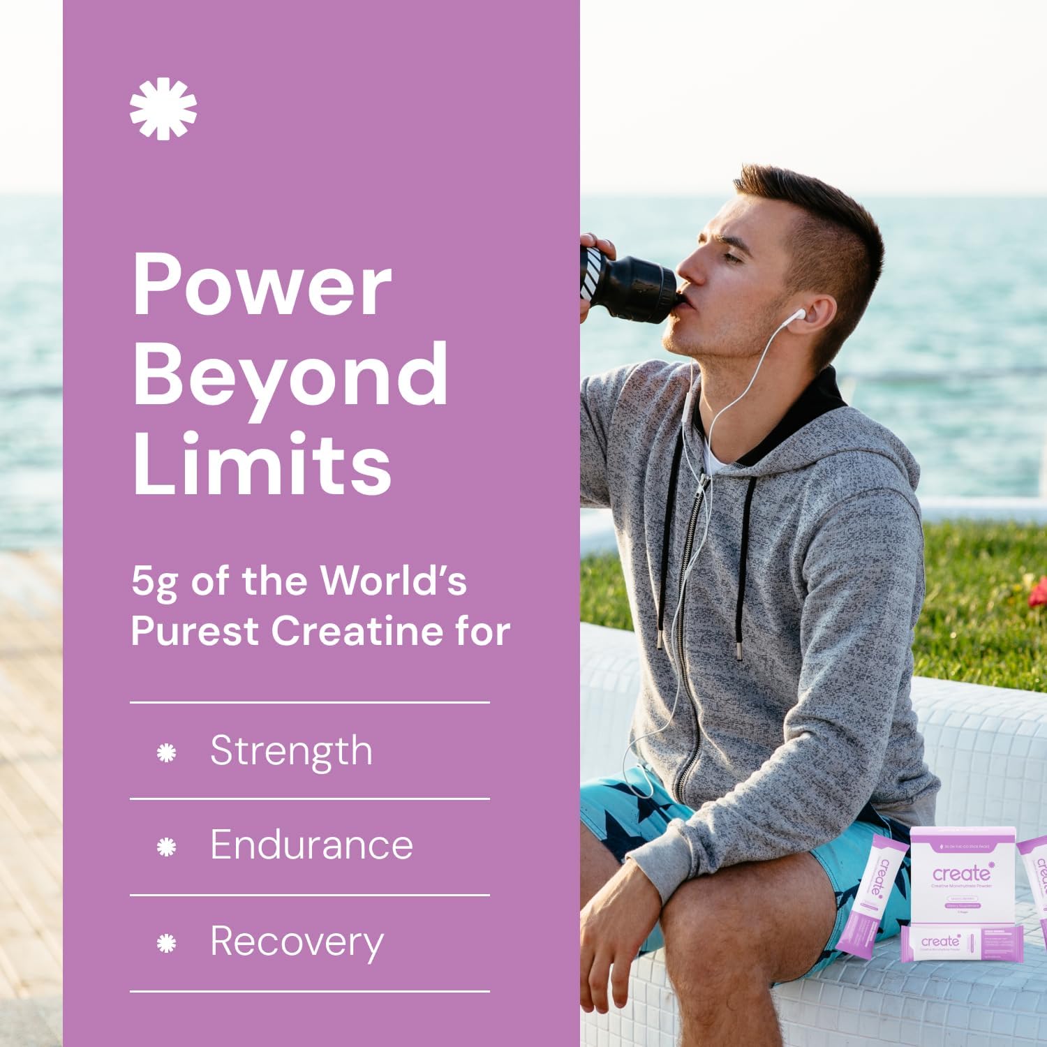 Create Single Serve Creatine Monohydrate Powder – 5g Creapure Creatine | Redefining Strength, Energy & Recovery | Sugar-Free, Vegan, Non-GMO | Mixed Berry | 30 Portable Packets - Image 6