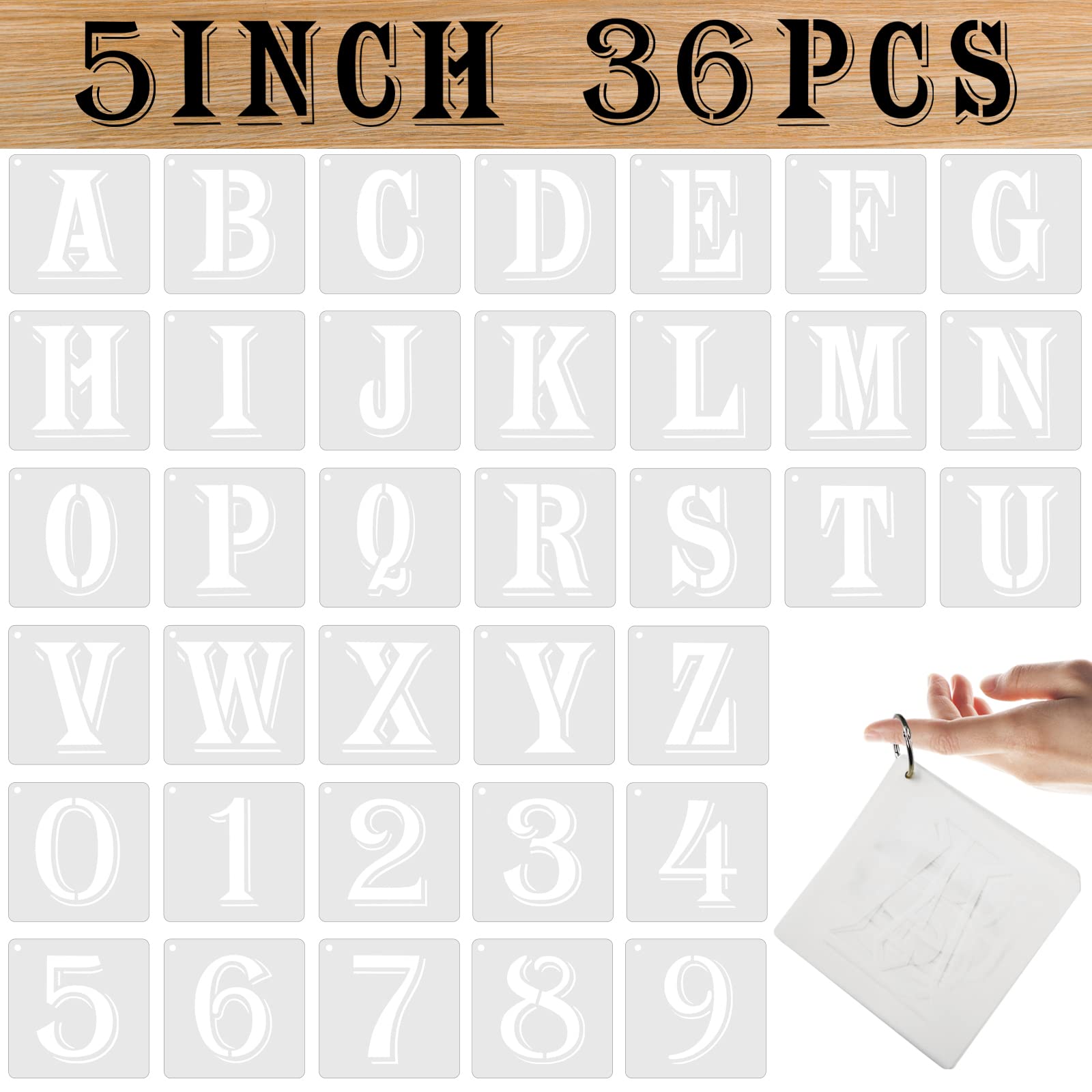 5 Inch Letter Stencils and Number, 36 Pcs Alphabet Stencils Reusable Plastic Drawing Templates Kits for Painting on Wood, Wall, Canvas, Chalkboard, Signage