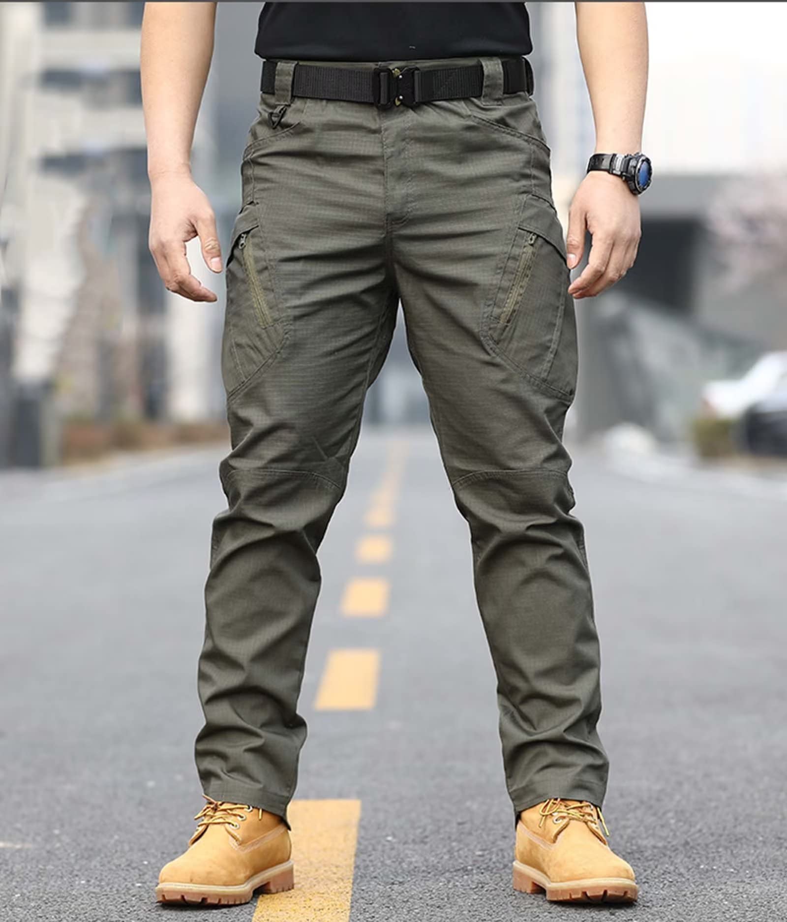 Rivccku Men's Hiking Tactical Trousers Water Resistant Combat Work Cargo Pants with Pockets Fishing Work Cargo Pants