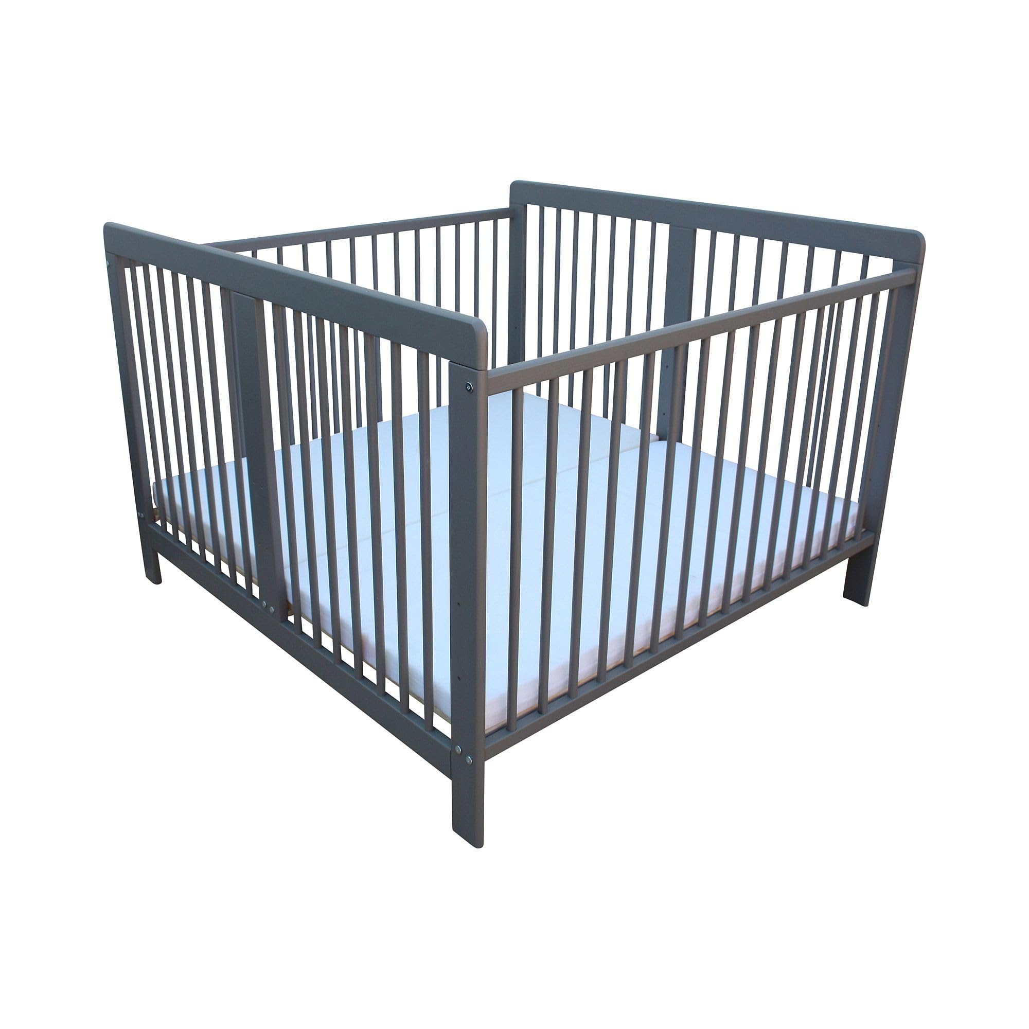 Kinderbett für Zwillinge Zwillingsbett Doppelbett 2in1 massiv grau mit 2 Matratzen 120x120cm und Trenngitter