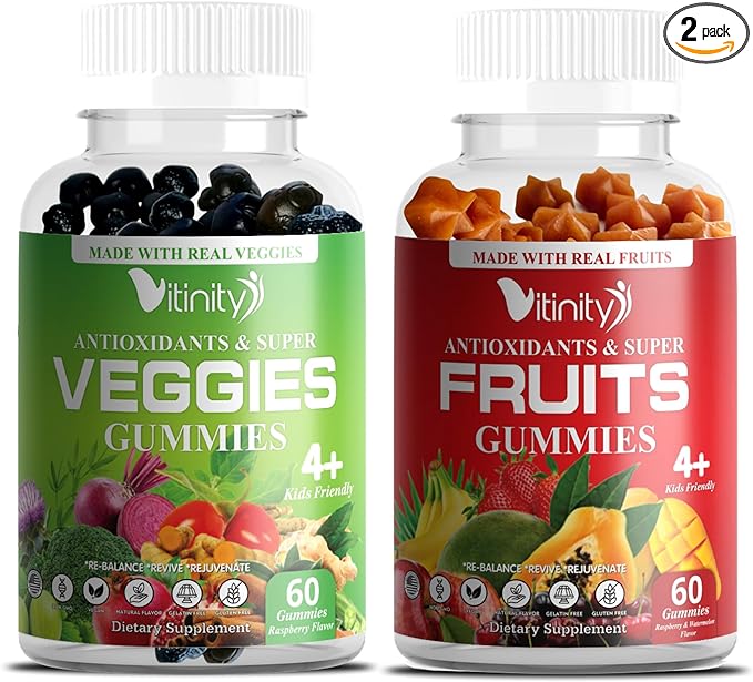 VITINITY Made with Real Fruit-Real Veggie Gummies-Superfood Vegetable Vitamin Supplement for Women,Men,Kids-Blend of Fruit and Greens for Daily Health.Fruits and Vegetables Supplements (30-Day Supply)
