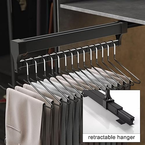 Miniatura 4 de Barra de valet deslizante retráctil, Rodamiento de 55.1 lbs Barra de armario extraíble, Estante de pantalones organizador de aleación de aluminio,