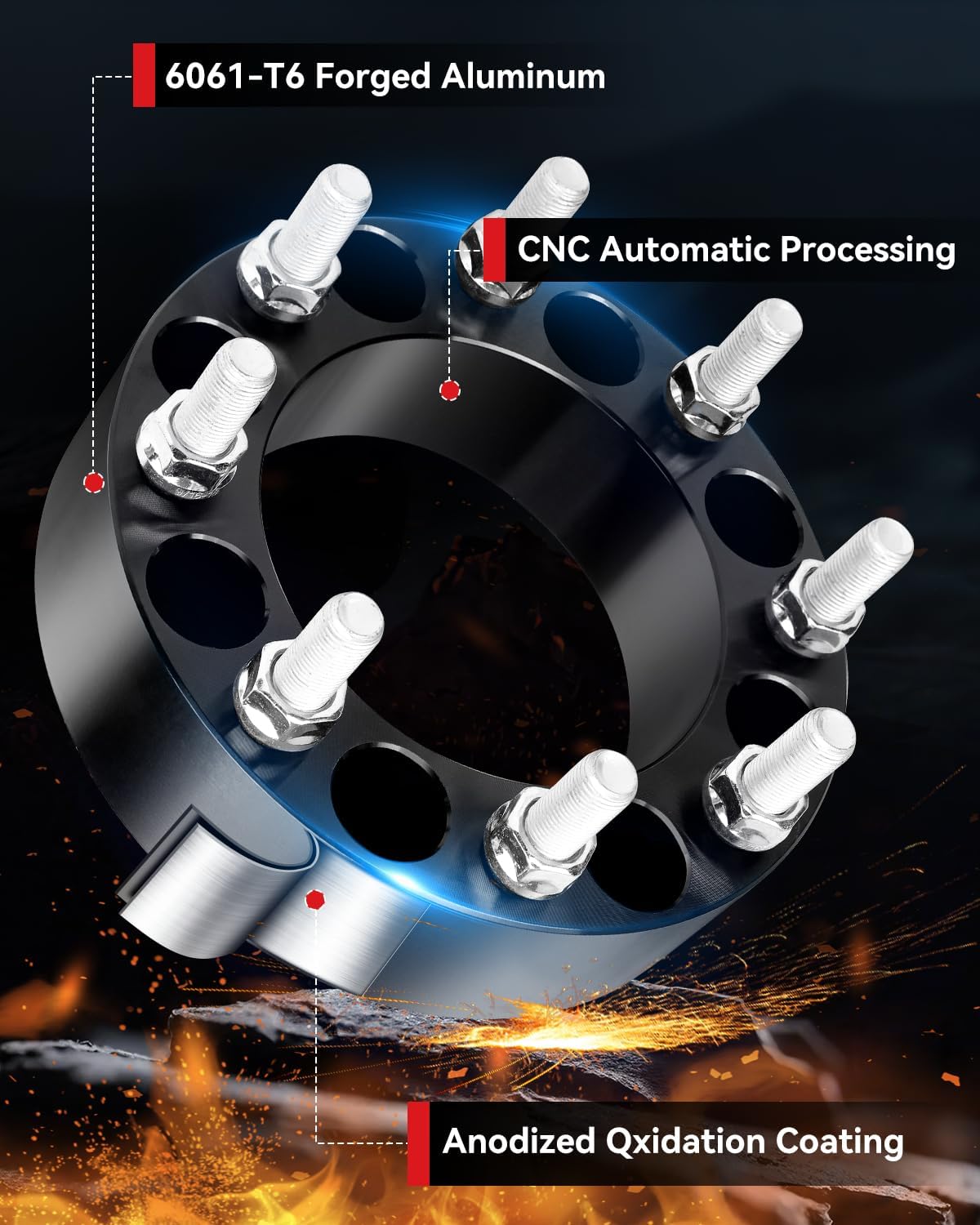 YIZBAP 2PCS 8x170 to 8x6.5 Wheel Adapters for Ram 2500 Wheels on F-250 F-350 Vehicle, 1.5 inch 8x170mm to 8x165.1mm Wheel Adapters 124.9mm Hub Bore with M14x1.5 Studs