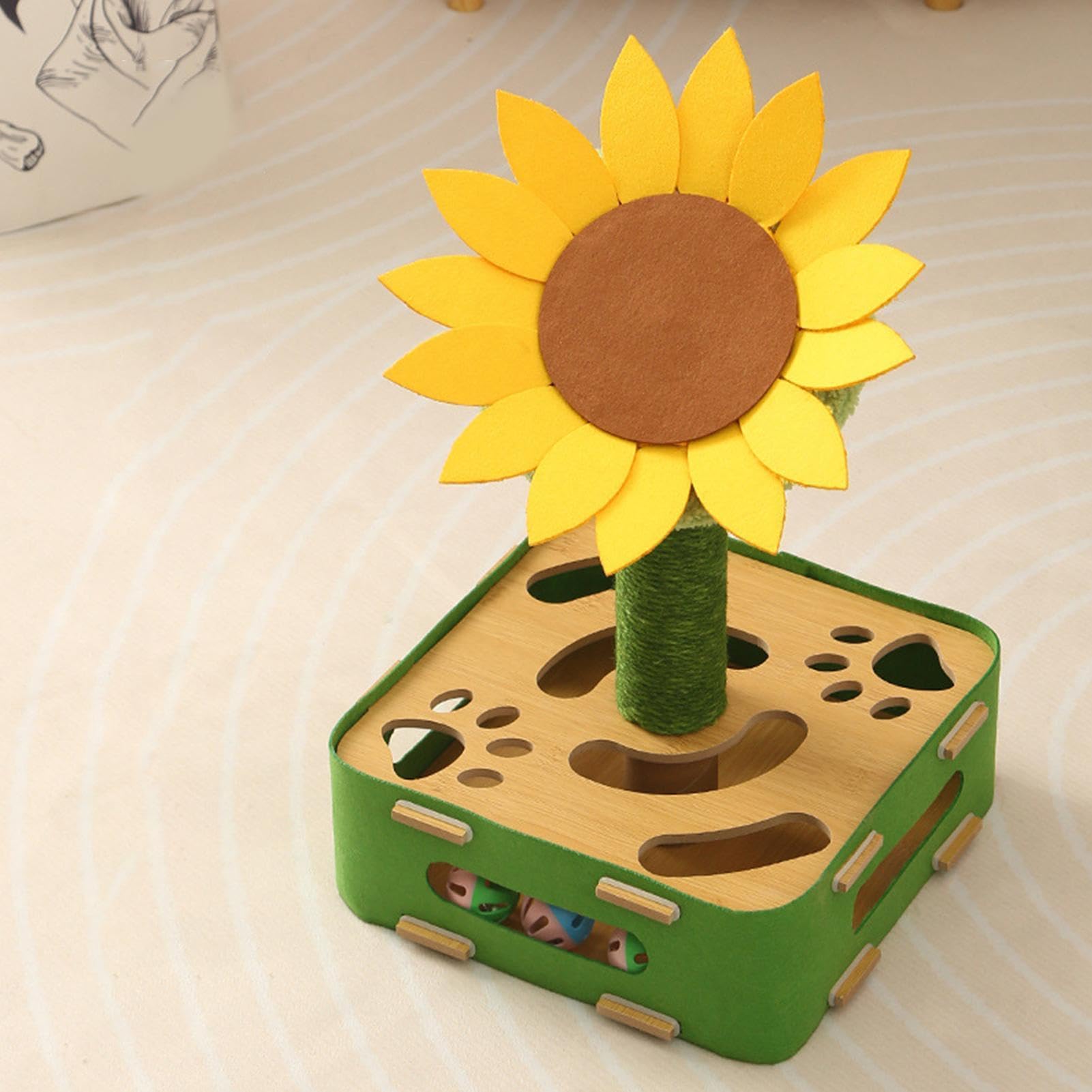Interaktives Katzenspielzeug Futterball Mit Sonnenblumen Design | Kippsichere Basis Spiel Für Haustiertraining Bewegung Geistiges Spiel Gegen Langeweile