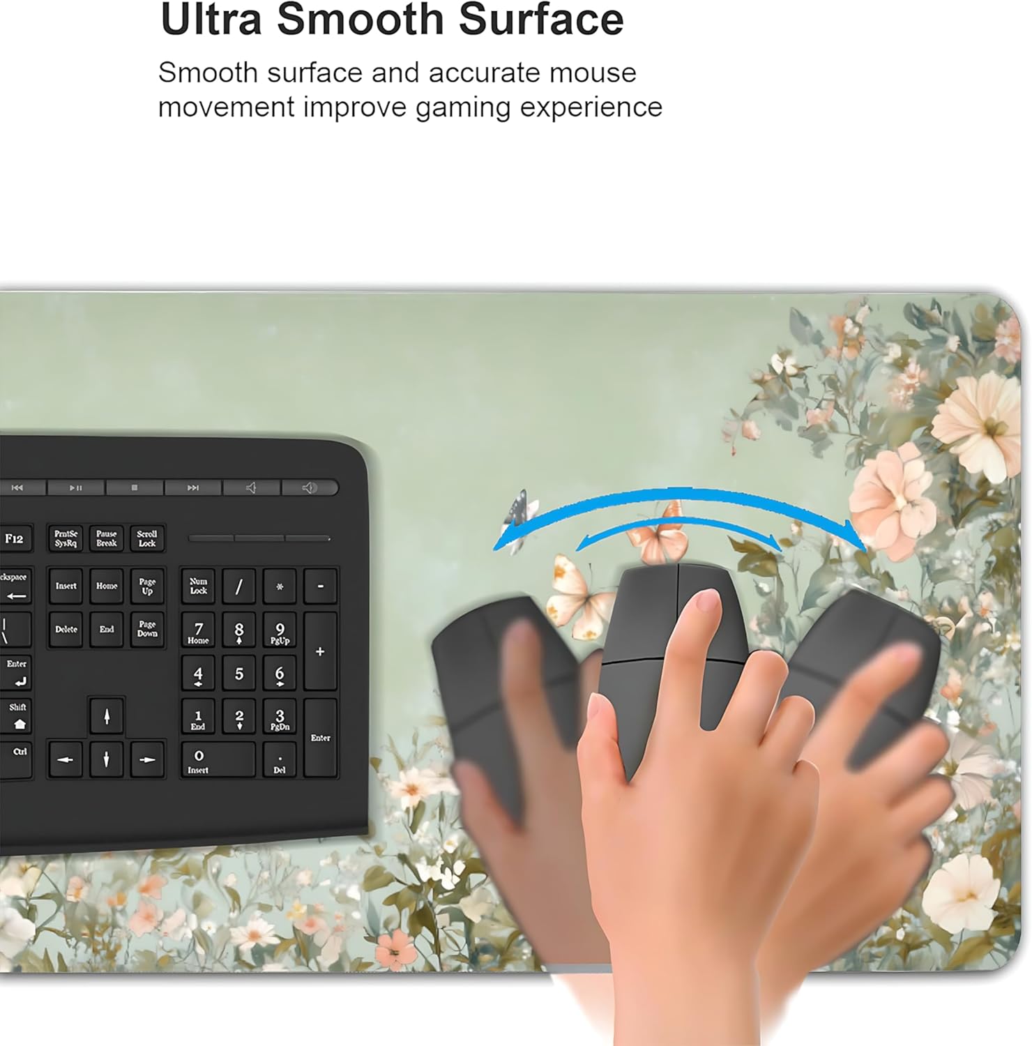Cute Floral Aesthetic Wildflower Gaming Mouse Pad, Sage Green Macaron Desk Mat with Anti-Slip Base & Stitched Edges, Office & Home Desk Decor for Women, 35.4" x 15.7" in Computer Desktop Mat