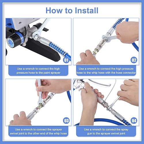 Miniatura 5 de Manguera pulverizadora de pintura sin aire de 50 pies x 1/4 pulgadas, manguera de pulverización de pintura sin aire de alta presión de 8500 PSI con