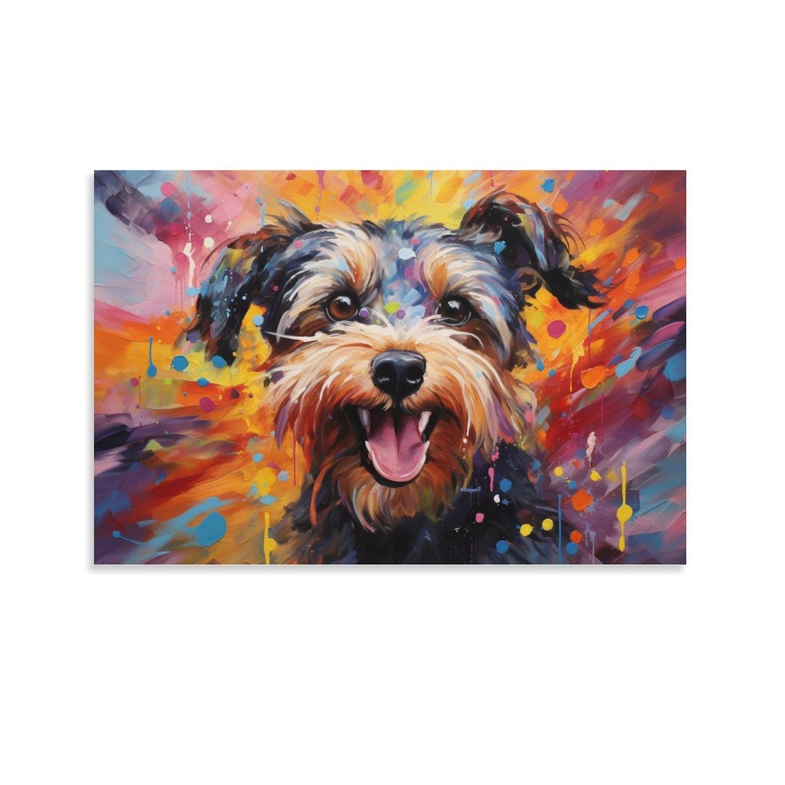 CPLVKWRQJ Bright Magical Colorful Single Cheerful Yorkie Dog Painting Canvas Wall Art - Nursery Canvas Wall Hanging Space Saving Ready to Hang Decor 16x24inch(40x60cm)