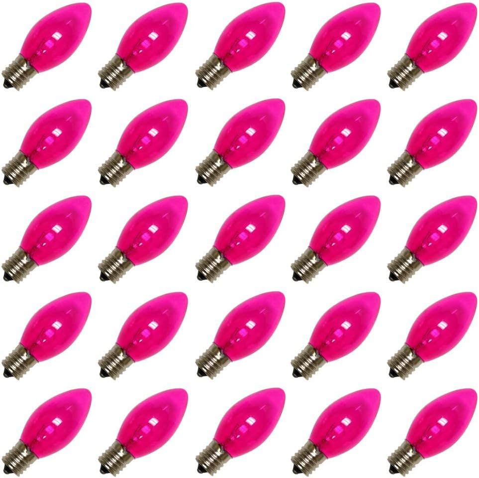 Action Lighting 00026 - C9 Intermediate Screw Base Transparent Pink (25 pack) Christmas Light Bulbs