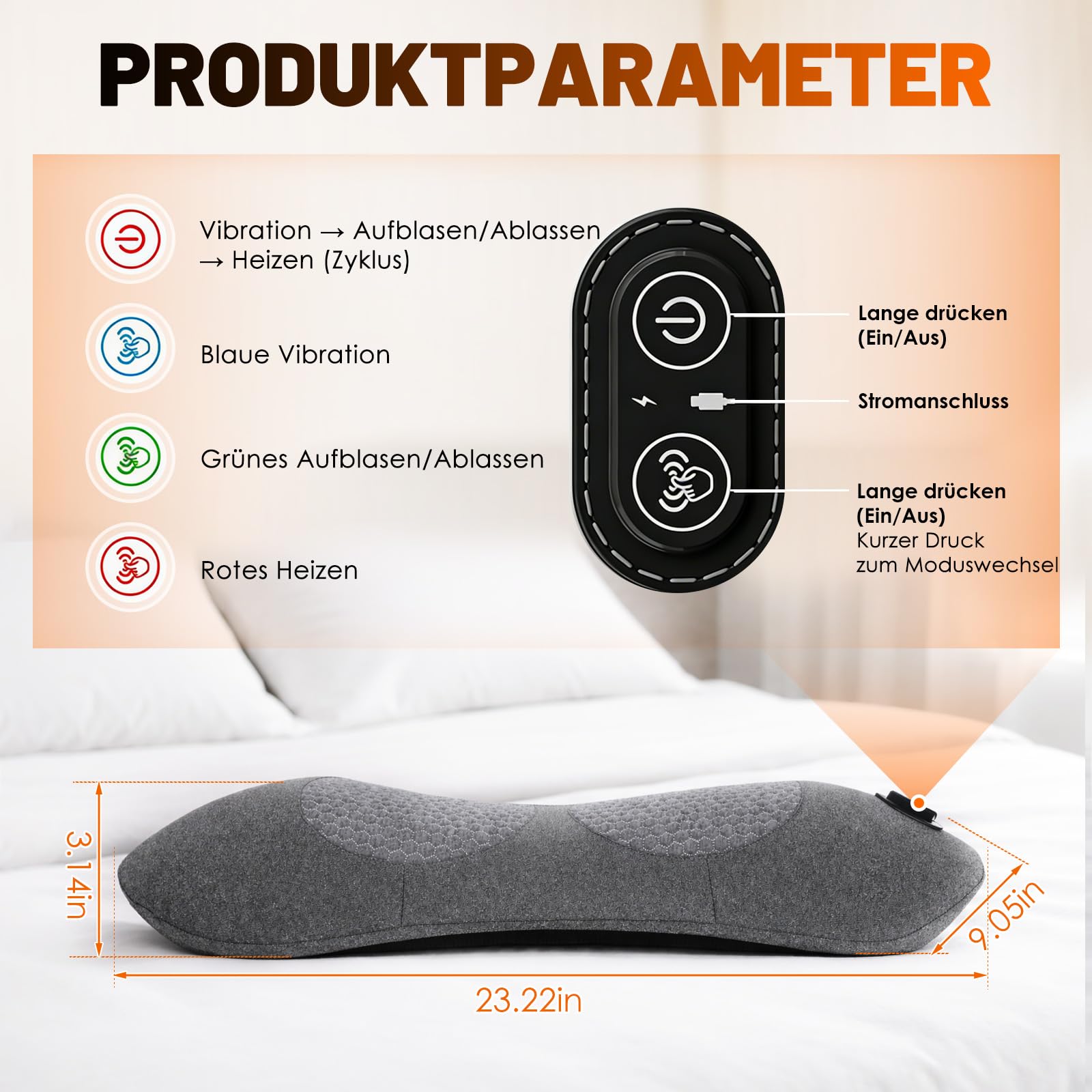 3 In 1 Rückenmassagegerät, Deep Comfort 3 in 1 Massage Pad with Traction, Vibration & Heat, Ergonomische Rückenstütze Unterer Rücken mit Intelligentem Steuerschalter für Unteren Rücken (Netzbetrieb)