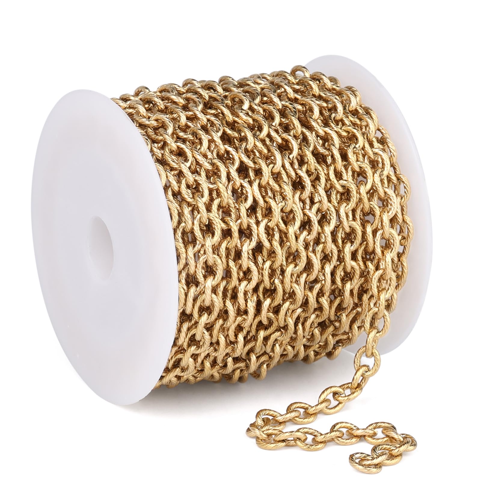 Photo 1 of 16.5FT 5MM Gold Textured Rolo Cable Chains Roll Bulk for Jewelry Making