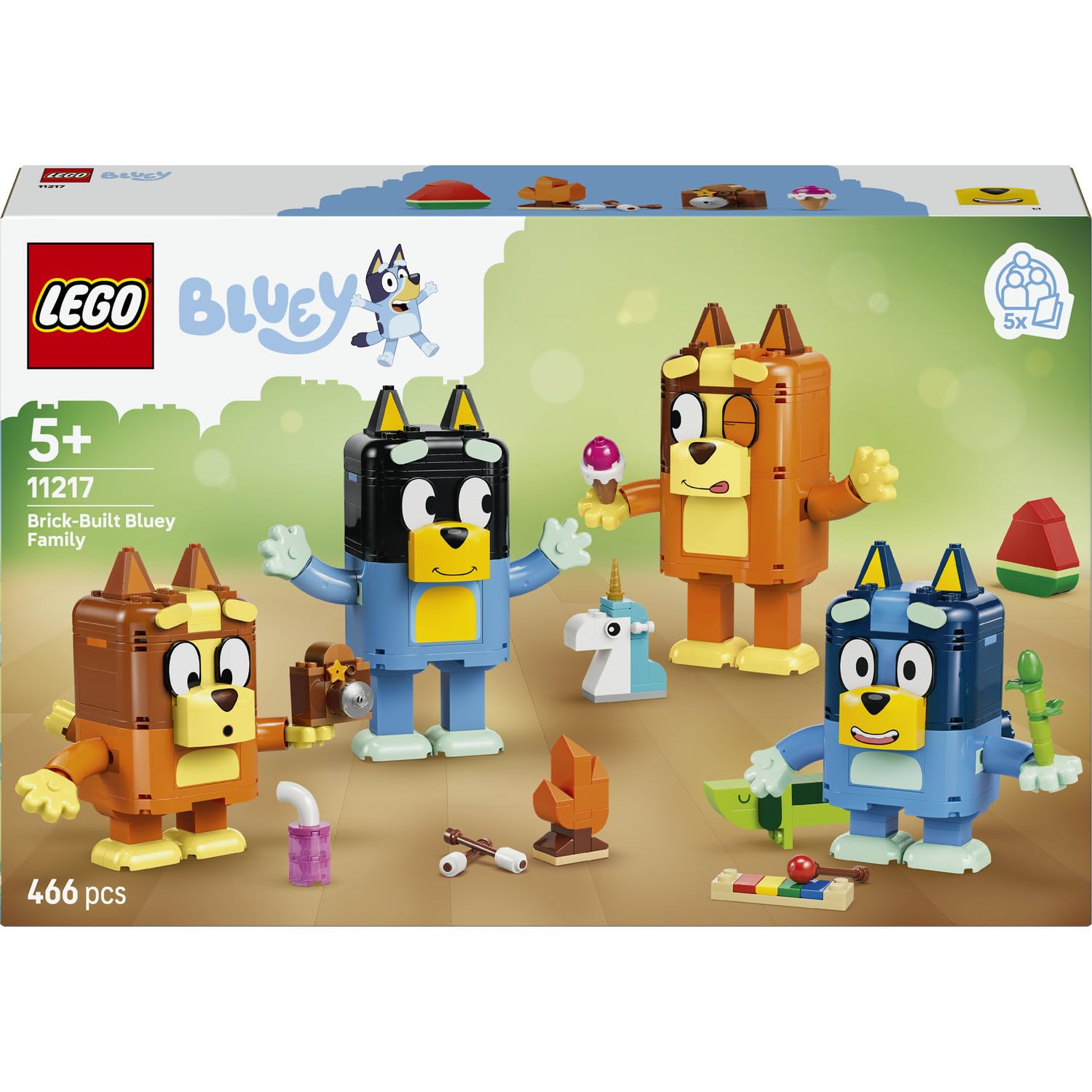 LEGO Bluey Brick-Built Bluey Family 11217 | Toys for 5+ Year Old Boys & Girls, 4 Figures with Changing Expressions & Accessories, Birthday Gift Idea, 466 Pieces