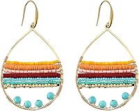 HYXITVCG Boho Beaded Teardrop Earrings for Women - Colorful Bohemian Dangle Summer Beach Jewelry with Turquoise