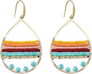 GFLPO Boho Beaded Dangle Earrings for Women - Lightweight Bohemian Summer Beach Jewelry Handmade Fashion