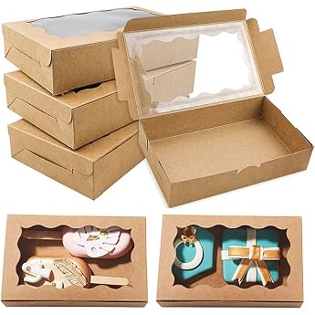 Pack of 25 Kraft Paper Bakery Boxes with Viewing Window 18 x 11 x 4 cm Brown