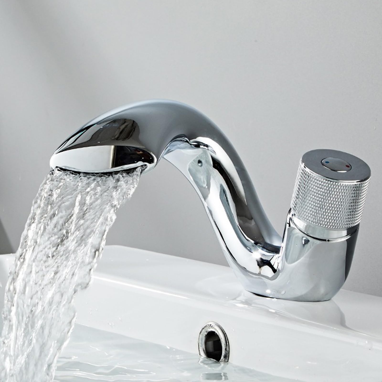 Robinet lavabo salle de bain cascade en laiton chromé avec mitigeur monocommande