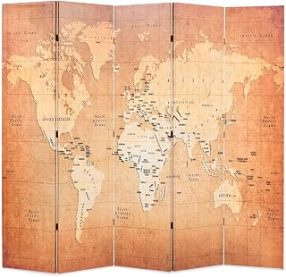 Separador de ambientes plegable de 200 x 170 cm, diseño de mapa del mundo, color amarillo