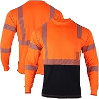 Vista 8 de FONIRRA Camisetas reflectantes de seguridad de alta visibilidad para hombres con manga larga, camisas de trabajo de construcción ANSI Clase 1