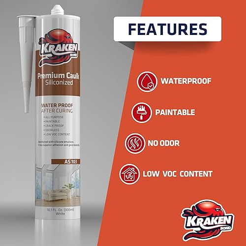 Miniatura 3 de Kraken Bond Masilla de látex acrílico blanco - (12x10.1 fl. oz.) Masilla para pintar interior y exterior para ventanas - Blanco para calafatear para