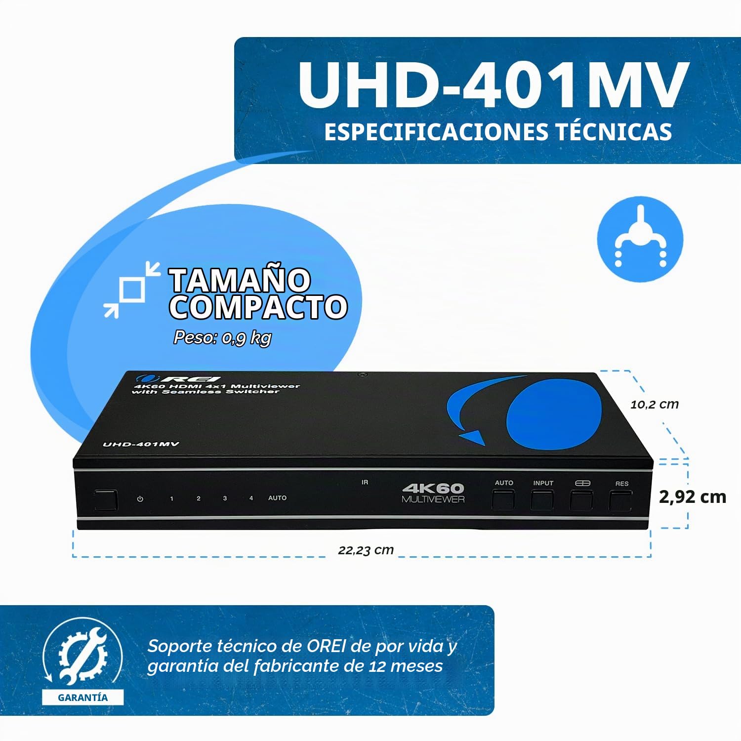 OREI 4K UHD-401MV Visor Multi HDMI 4 en 1 Salida Interruptor 4 Puertos Control Remoto infrarrojo sin Costuras Soporta 4K @ 60Hz 1080p para PS4/PC/DVD/cámara de Seguridad, Interruptor HDMI