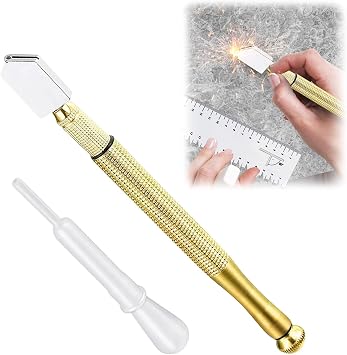 Glass Cutter, Glass Cutter, Cutting Board Thickness 0.1 - 0.5 inches 3 - 12 mm, Oil Insert Dropper Included, Carbide Roller, Carbide Blade, Anti-Slip Grip, Oil Refueling Type, High Precision Cut