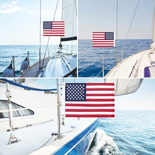 Miniatura 7 de Universal Boat USA Flag Marine Vela de doble cara 50 estrellas bordadas bandera estadounidense con 4 kits de asta de bandera de barco (12 x 18