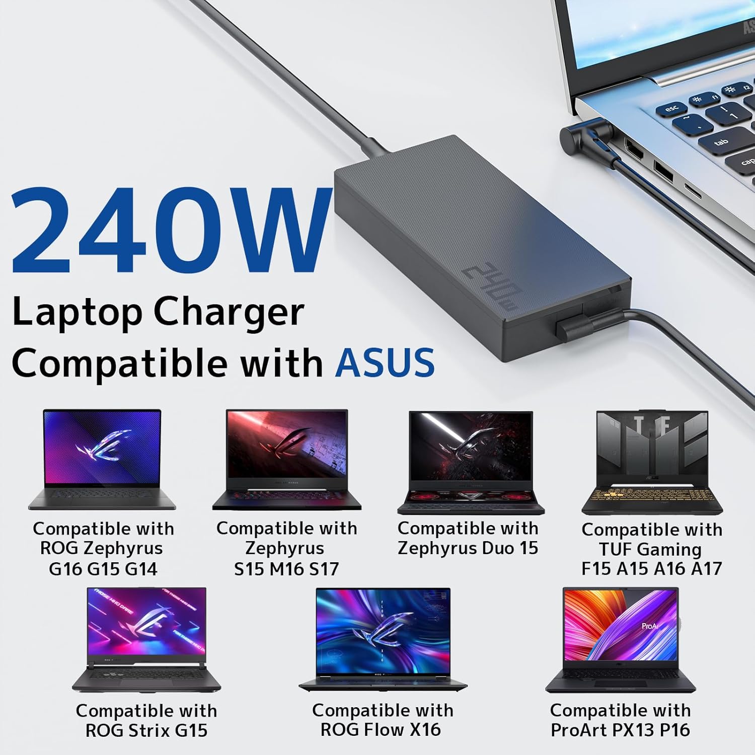 240W AC Adapter ADP-240EB B Fit for ASUS ROG Zephyrus G14 G15 G16 M16 S15 S17 GA401 GA402 GU603 Duo 15 TUF F15 A16 Gaming Laptop Charger ProArt StudioBook 16 Fast Charging Power Supply Cord