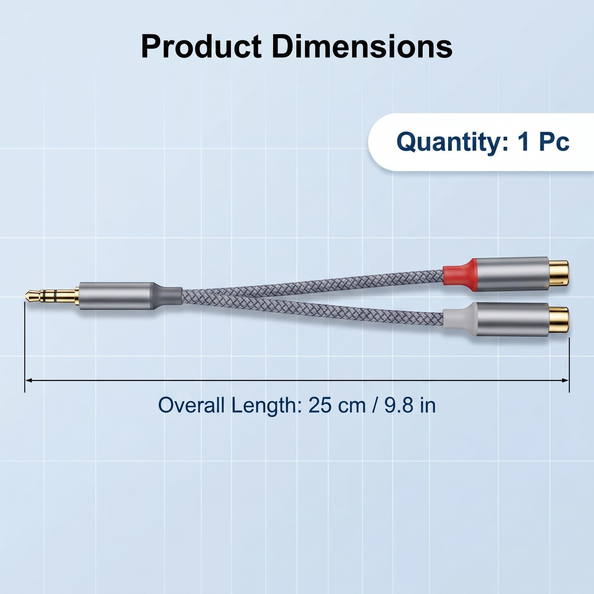 3.5mm Klinke Stecker auf 2 Cinch Buchse, RCA to 3.5mm Adapter mit Vergoldeten Anschlüssen und Nylonmantel für Smartphone Tablet MP3 Player Lautsprecher Verstärker, Gehäuse aus Aluminiumlegierung