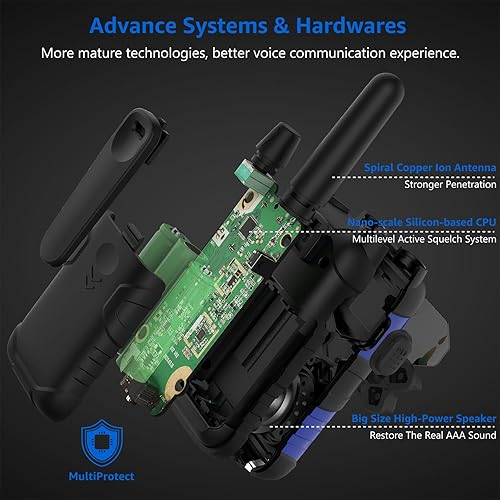 Miniatura 6 de Walkie Talkies para adultos recargables de largo alcance, paquete de 4 unidades, radio familiar de 2 vías NOAA Walkie-Talkies con cable USB, cordón