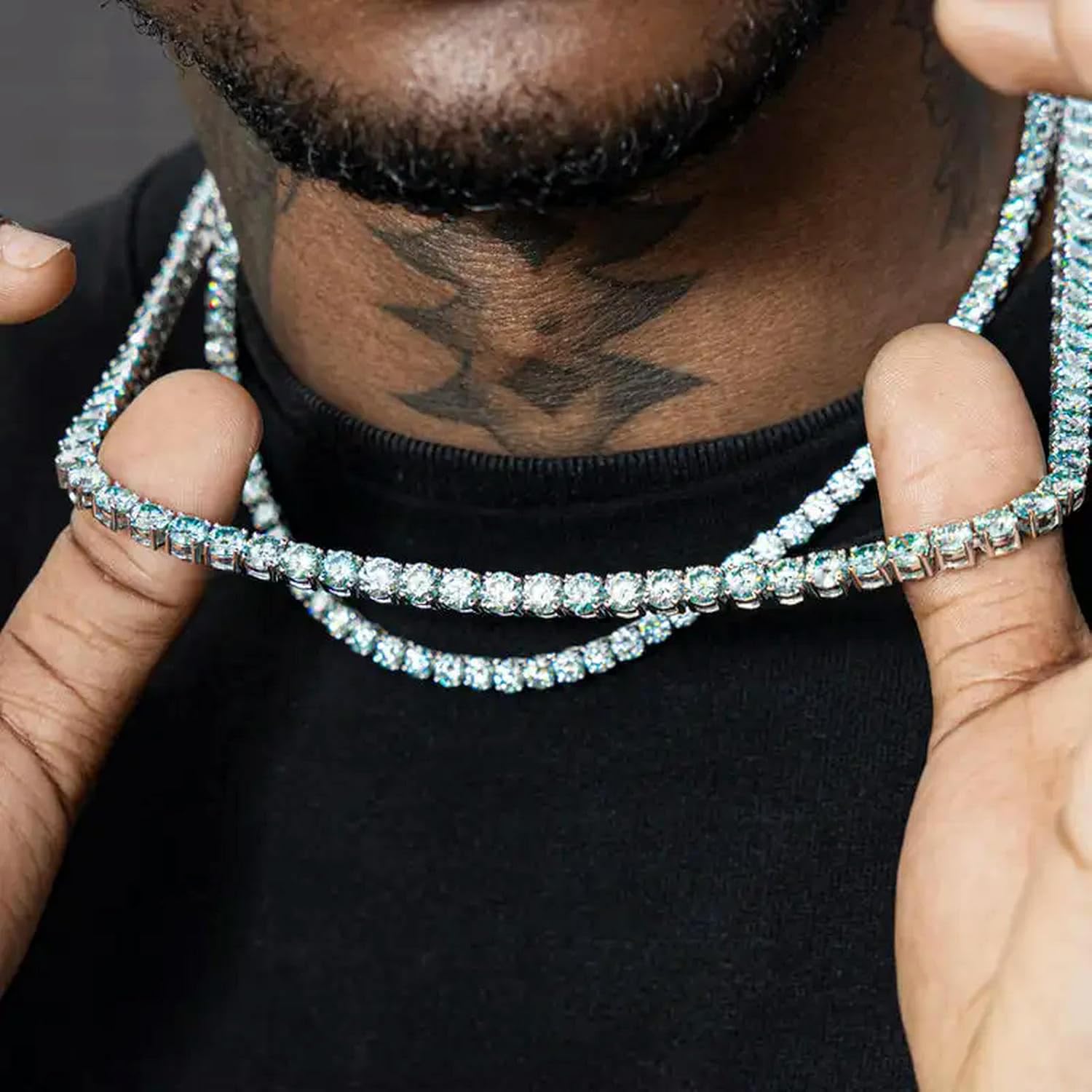 Ins ヒップホップ 925 スターリングシルバー ホワイトゴールド 5mm ブルー モアッサナイト テニスチェーンネックレス 男女