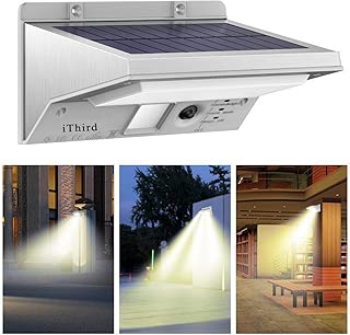Solar Motion Sensor Light Outdoor, iThird LED Solar Powered Security Lights Stainless Steel for Yard Patio Garage Waterproof 3 Modes Super Bright(Warm White) - coolthings.us