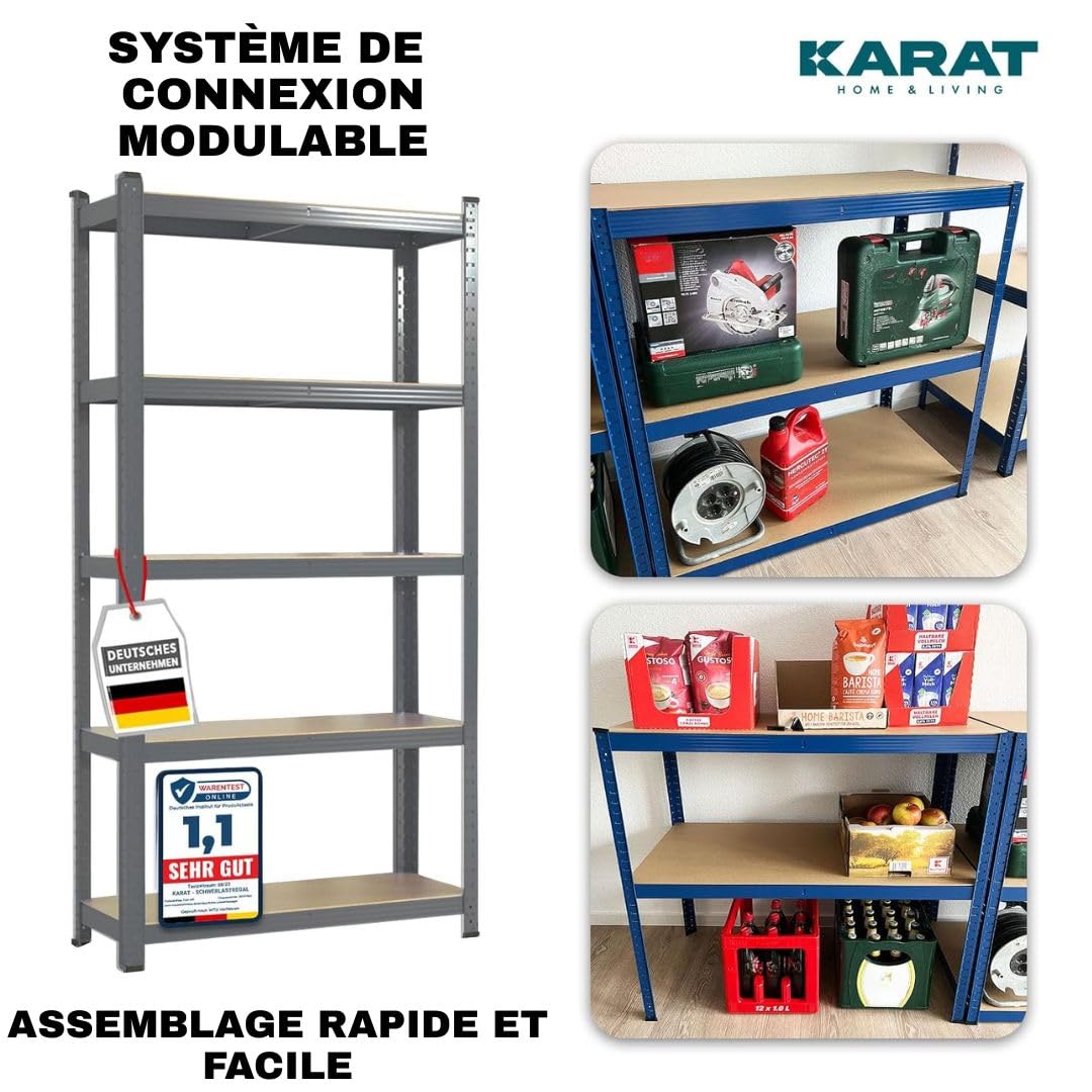 Floordirekt Lot de 2 étagères pour Charges Lourdes - Gris - 200 x 100 x 50 cm - 5 tablettes réglables (Lakota)