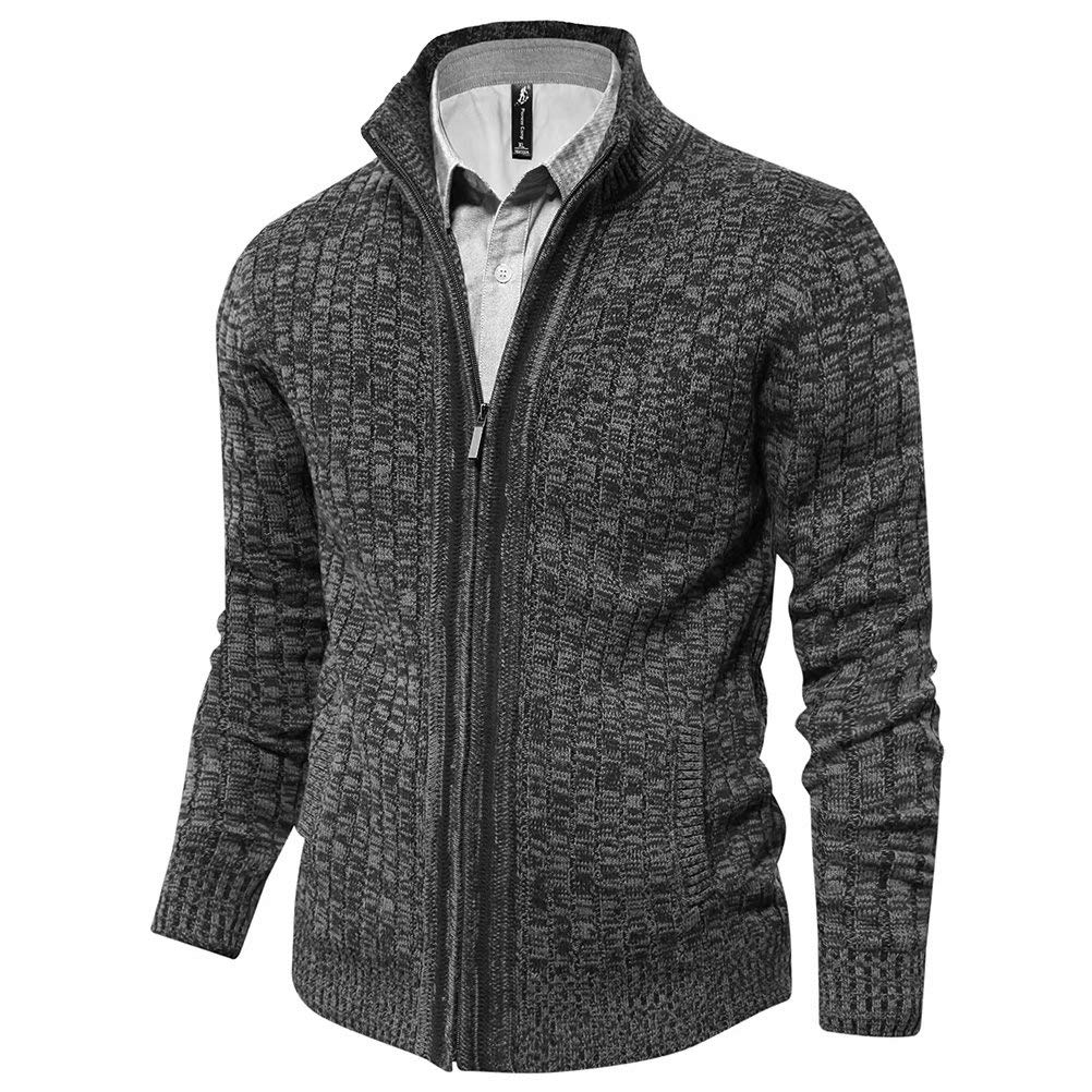 AOLI RAY Herren Strickjacke mit Reissverschluss Cardigan Stehkragen Pullover Feinstrike Sweaters mit 2 Taschen
