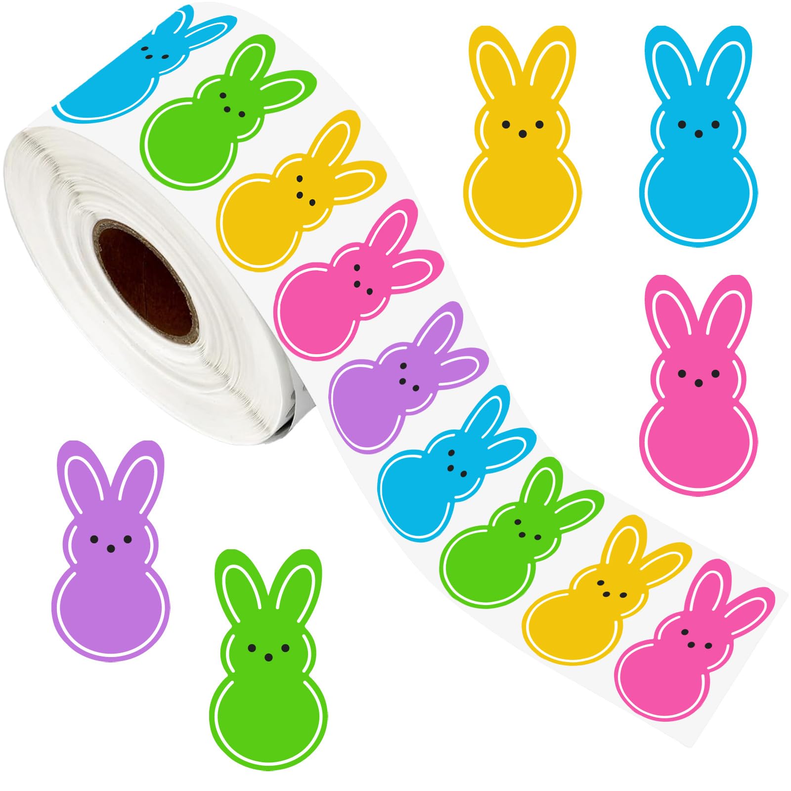 Easter Stickers 500 PCS Self-Adhesive Rabbit Stickers | for Holiday Cards, Seal Envelopes, Boxes - 1.5'' x 0.8'' Large, 1 Roll of 5 Colors