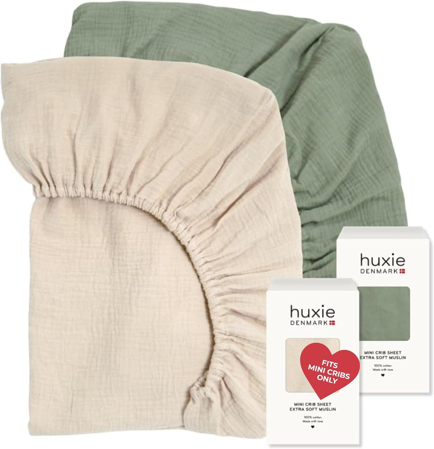 24 x 38 Mini Crib Sheets - Organic Cotton Muslin Fitted Crib Sheet Fitted for Pack and Play - Ultra-Soft and Breathable Crib Sheets for Boys and Girls (Fog/Roman Green)