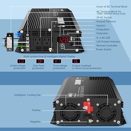 Miniatura 7 de Inversor de corriente de 3000 W, 3000 W, 12 V CC a 110 V, 120 V, inversor de CA para automóvil, energía solar al aire libre, hogar, RV, camión