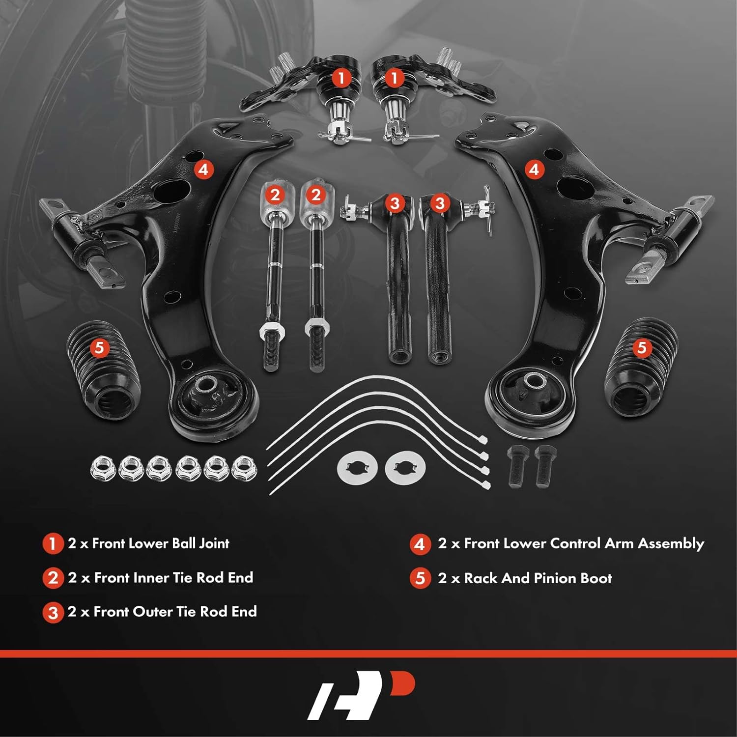A-Premium 10Pcs Front Suspension Kit, Lower Control Arm, Lower Ball Joint, Inner Outer Tie Rod End, Compatible with Toyota Camry 2004-2006, Solara 2004-2008, Lexus ES330 2004-2006