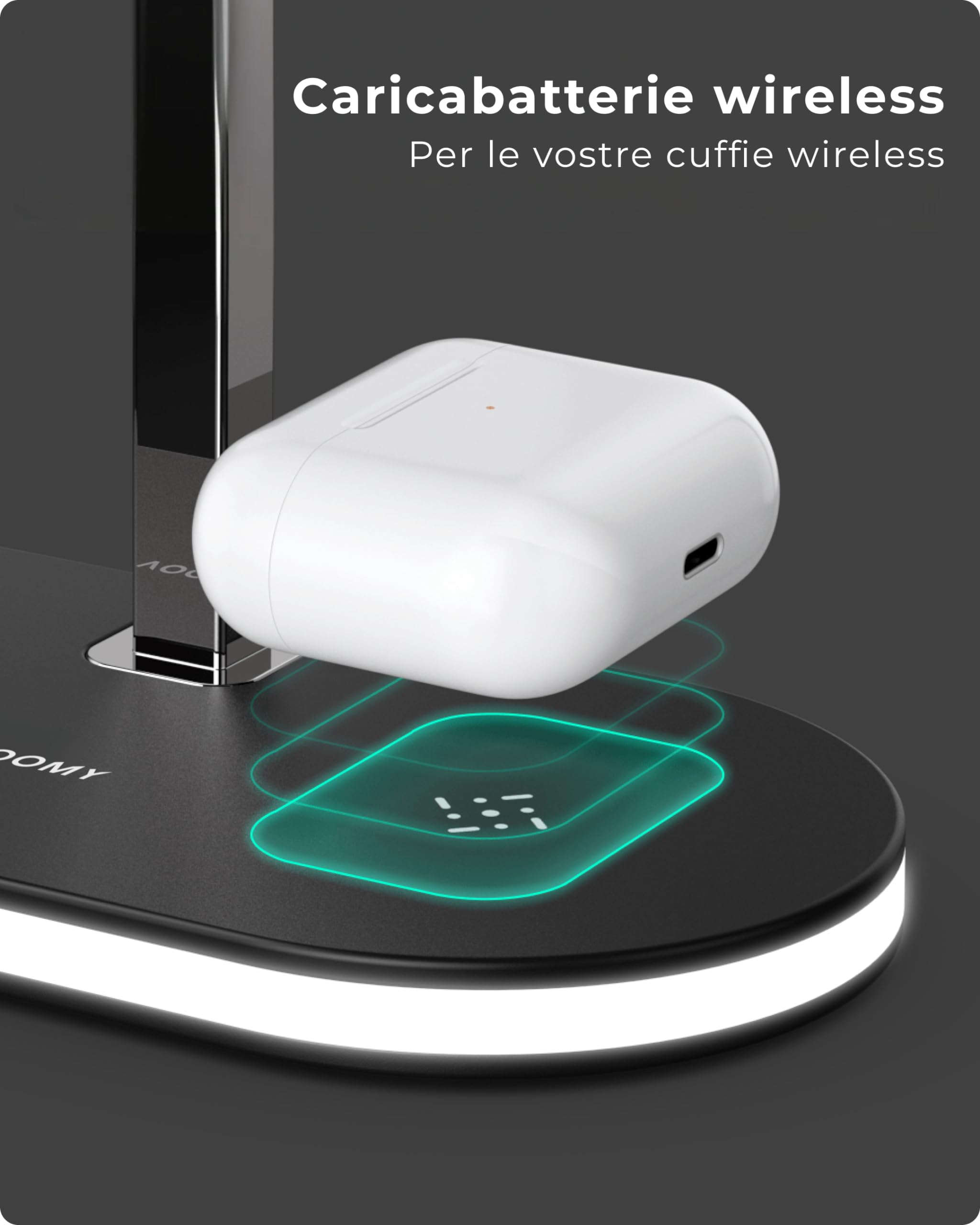VOOMY Stazione di Ricarica Wireless 3-in-1 VOOMY Qi 15W per iPhone 13, Apple Watch 8/9/Ultra 2/SE, AirPods Pro/Max/3/2 - con Luce LED e Porta USB-A, Certificazione CE-ROHS, Schwarz