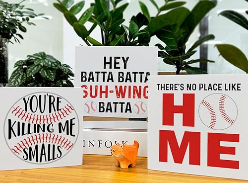 Vista 4 de Decoración de béisbol para el hogar, decoración de bandeja escalonada con temática de béisbol, 3 piezas, caja de madera, letreros decorativos