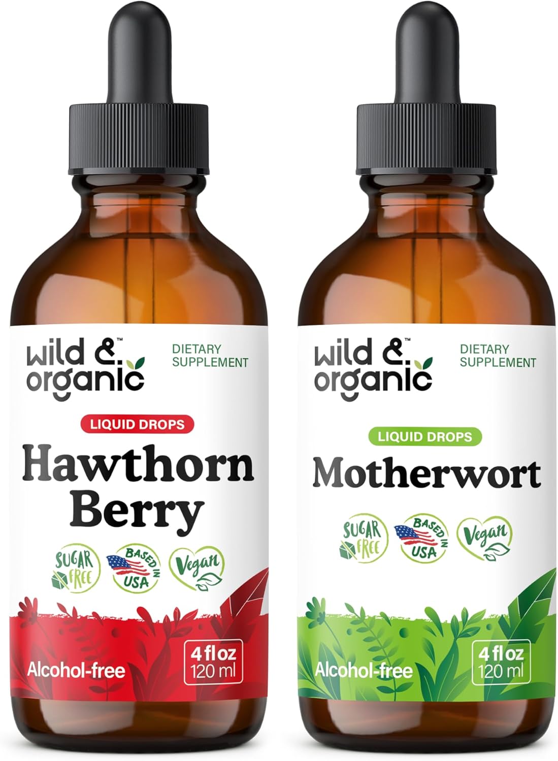 Wild & Organic Hawthorn Berry Tincture 4 fl oz & Motherwort Tincture 4 fl oz