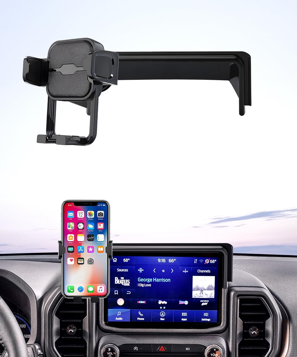 Car Phone Holder for Ford Bronco Sport 2021-2024, 8" Screen Fixed Clip, Auto Accessories Navigation Bracket, Interior Decoration Mobile Phone Mount, 360° Rotation