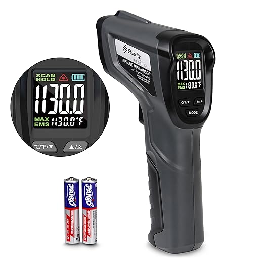 Etekcity Infrared Thermometer Temperature Gun -58°F to 1130°F, Laser Temp IR Tool for Cooking, Grill, Pizza Oven, Griddle with Adjustable Emissivity and Max Measure with Color LCD Screen Black