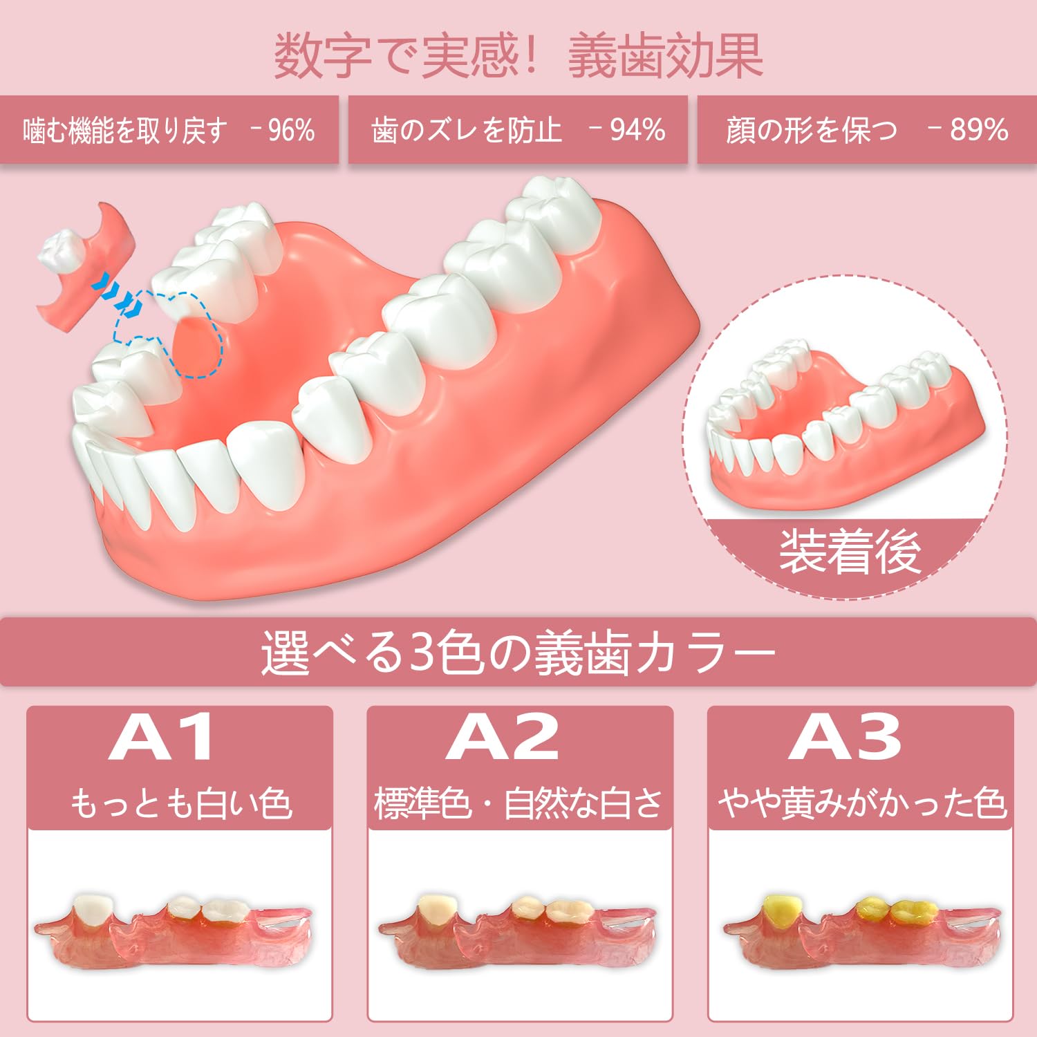 Amazon.co.jp: Miraila カスタム入れ歯 4本 部分 義歯 仮歯 差し歯対応