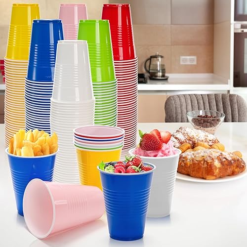 Miniatura 8 de Goaste Paquete de 240 vasos de plástico para fiestas, vasos desechables de 16 onzas, vasos de agua coloridos para fiesta de cumpleaños, despedida de